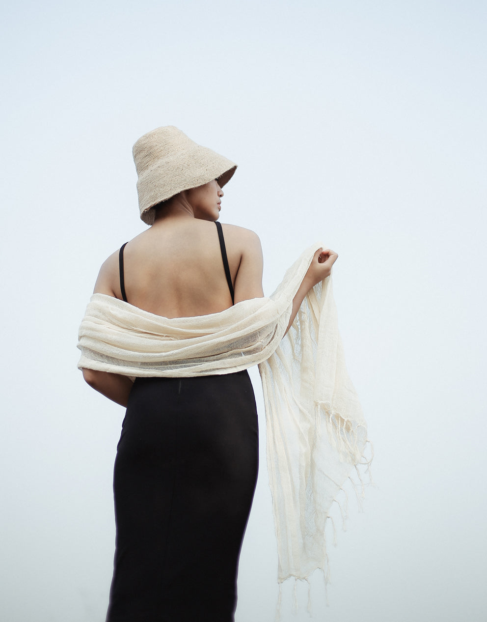 Blanco Hand-loomed Raw Cotton Scarf by BrunnaCo