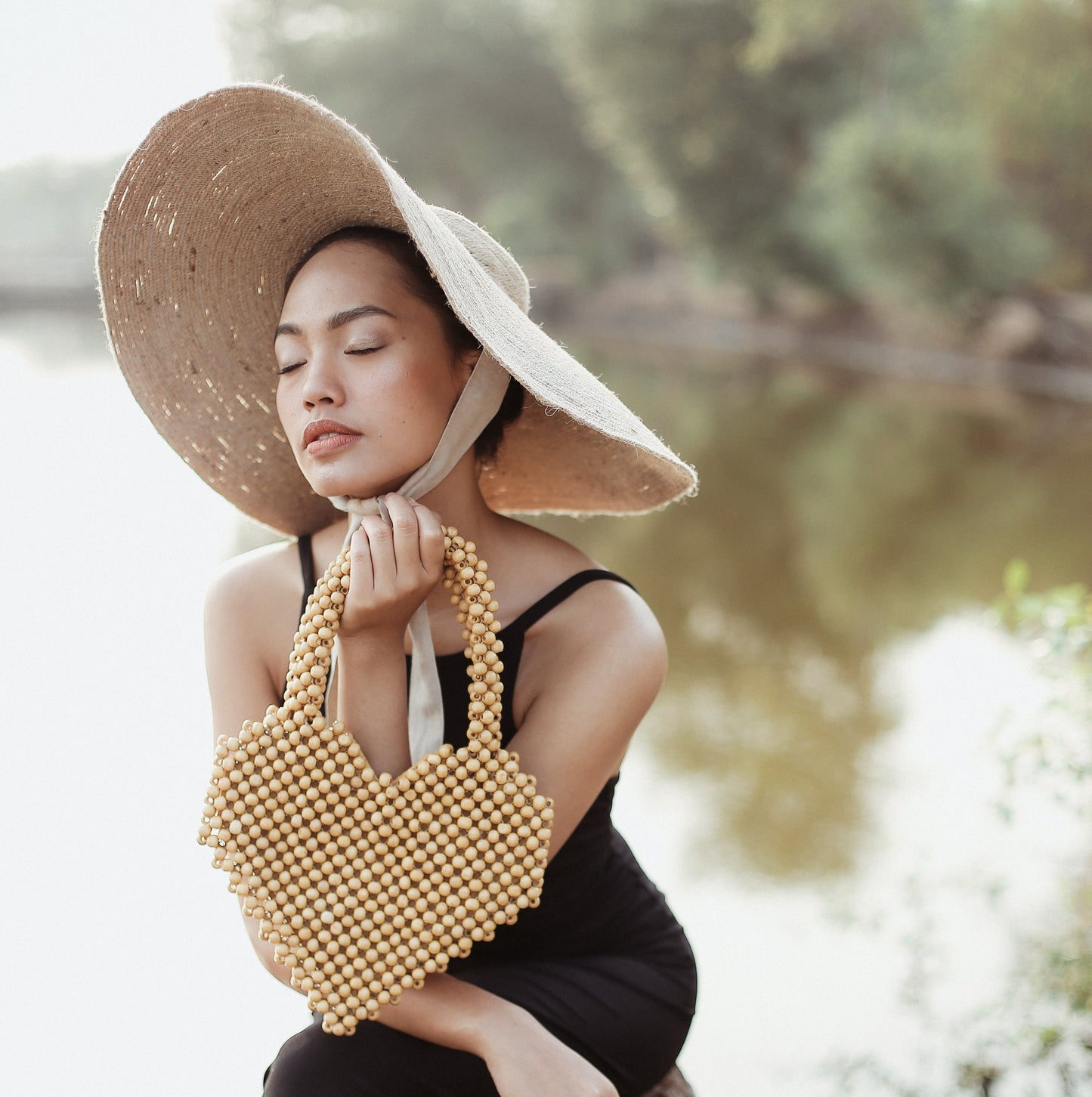 Hati Heart Wood-Beaded Tote Bag by BrunnaCo