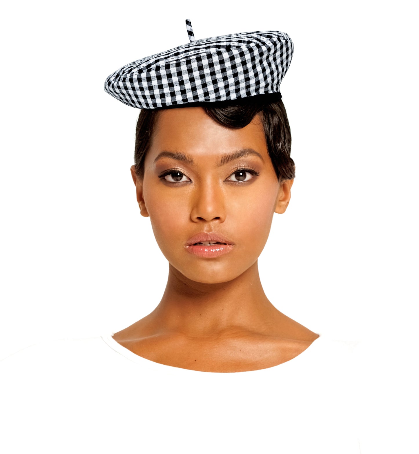 SIMONE Gingham Beret Hat In Black by BrunnaCo