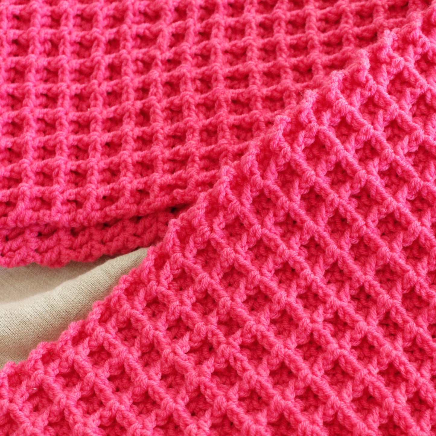 Waffle Crochet Scarf in Candy Pink by BrunnaCo