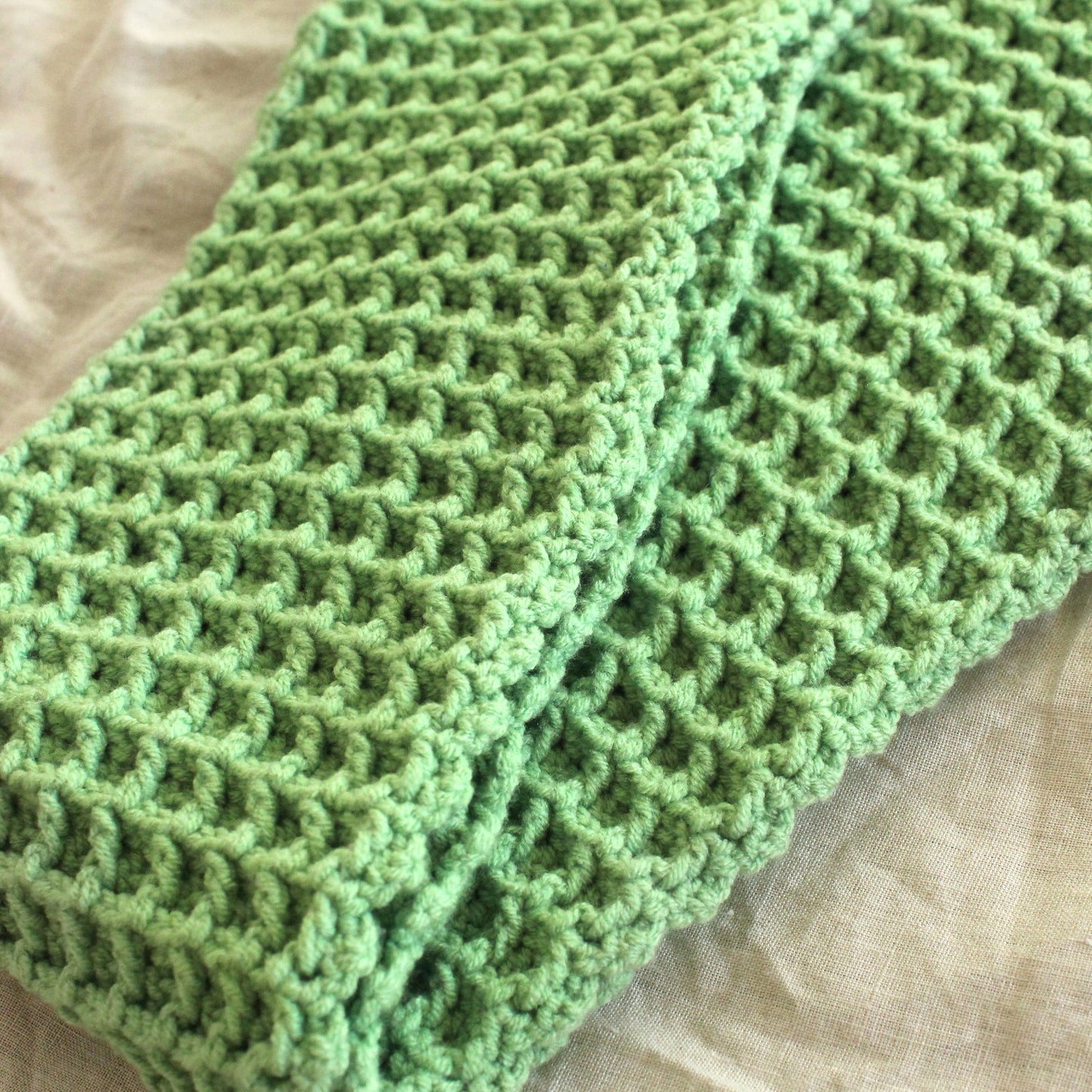Waffle Crochet Scarf in Sage Green by BrunnaCo