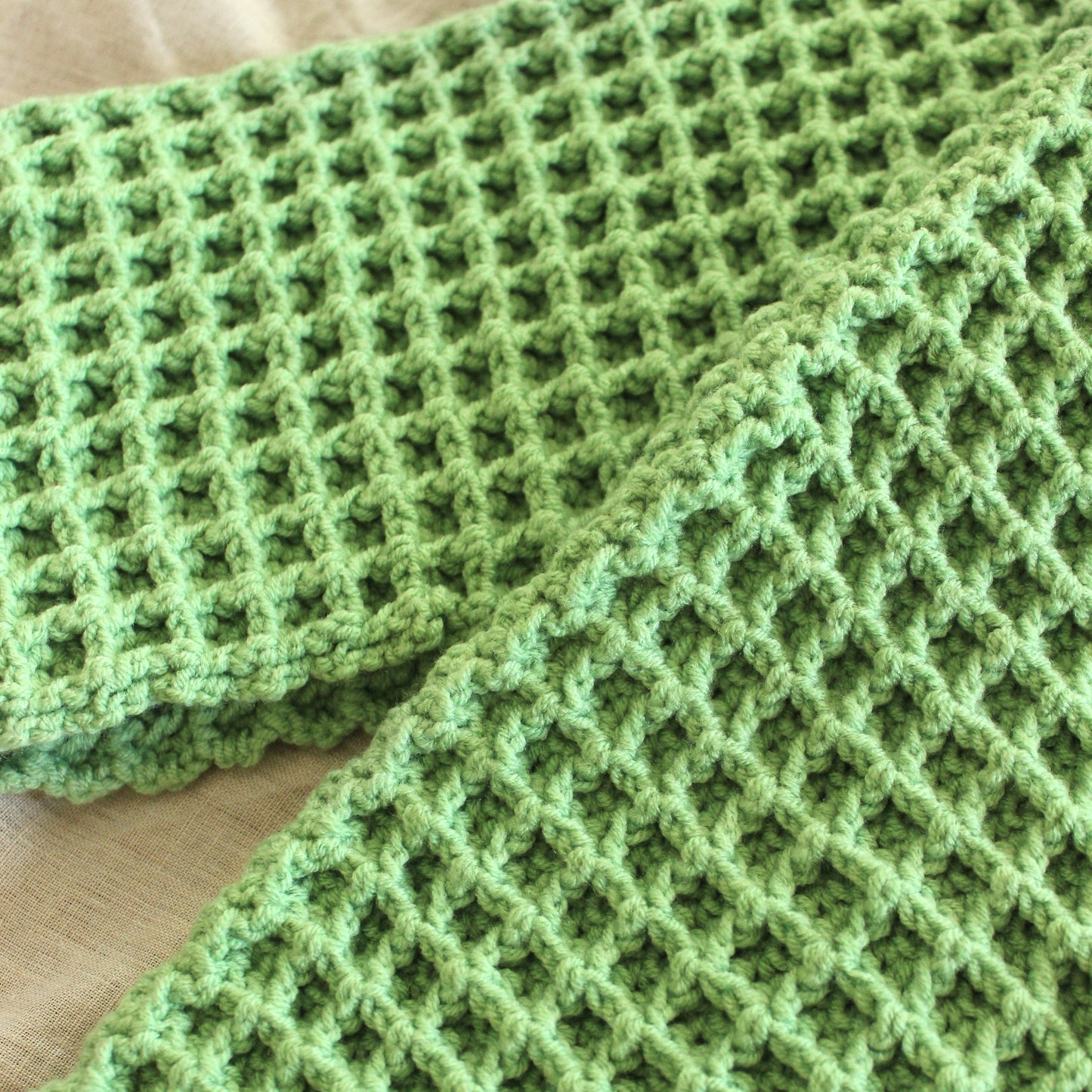 Waffle Crochet Scarf in Sage Green by BrunnaCo