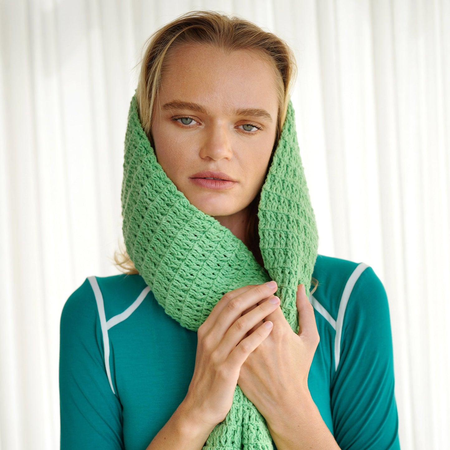 Waffle Crochet Scarf in Sage Green by BrunnaCo