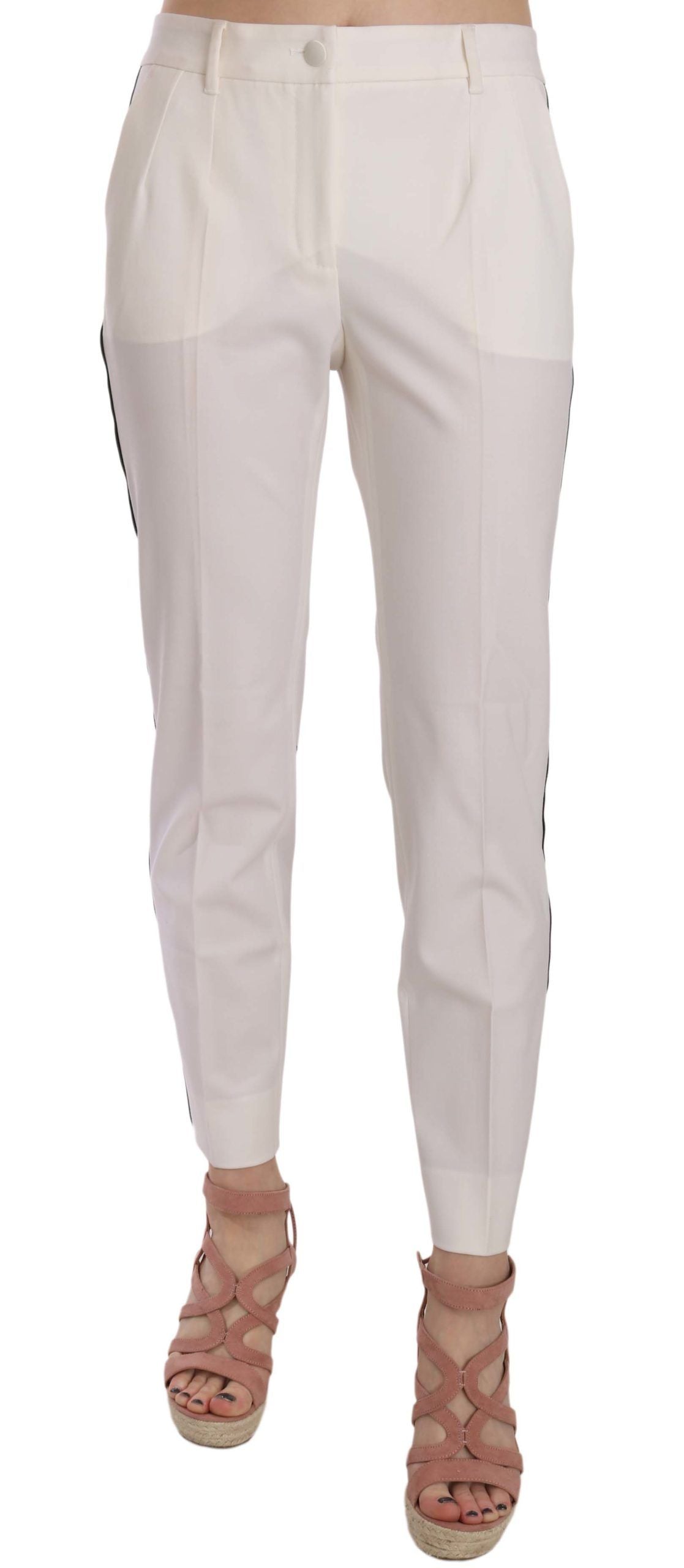 Dolce & Gabbana Elegant White Stripe Wool Tapered Trousers