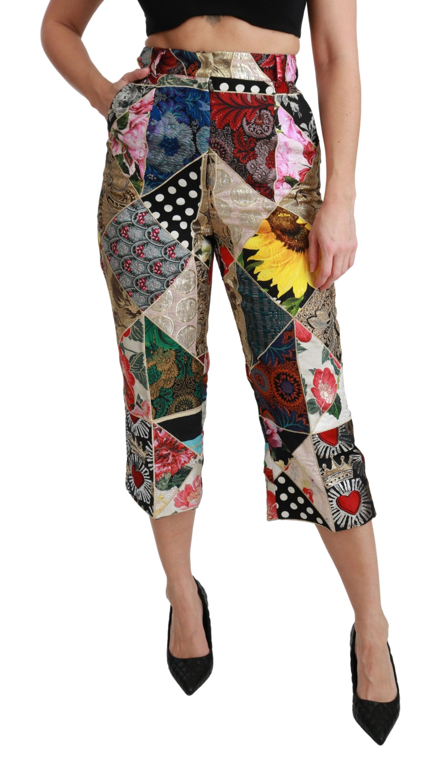 Dolce & Gabbana Elegant High Waist Cropped Silk Blend Trousers