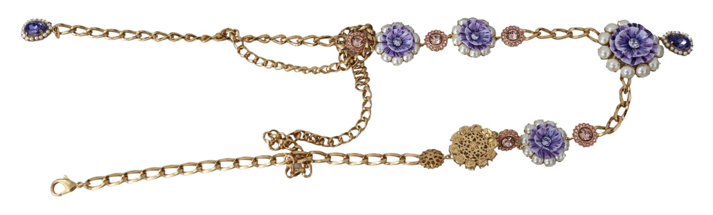 Dolce & Gabbana Elegant Gold-Tone Charm Necklace with Floral Motif