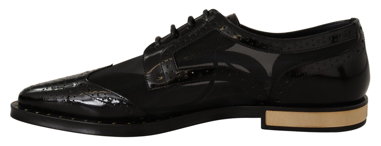 Dolce & Gabbana Elegant Gold-Trimmed Black Oxford Lace-Ups