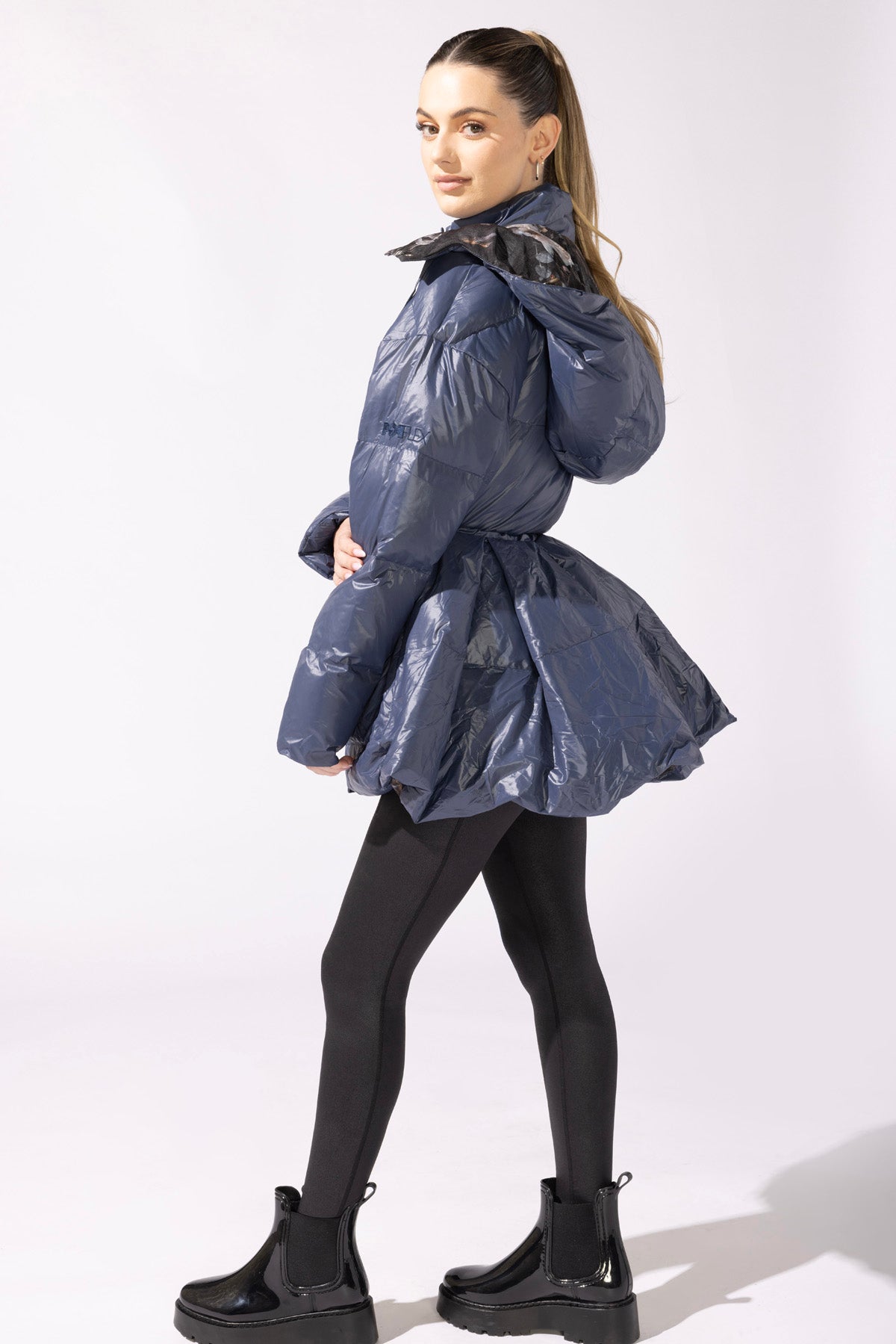 Pearl Peplum Puffer Jacket - Navy by POPFLEX®