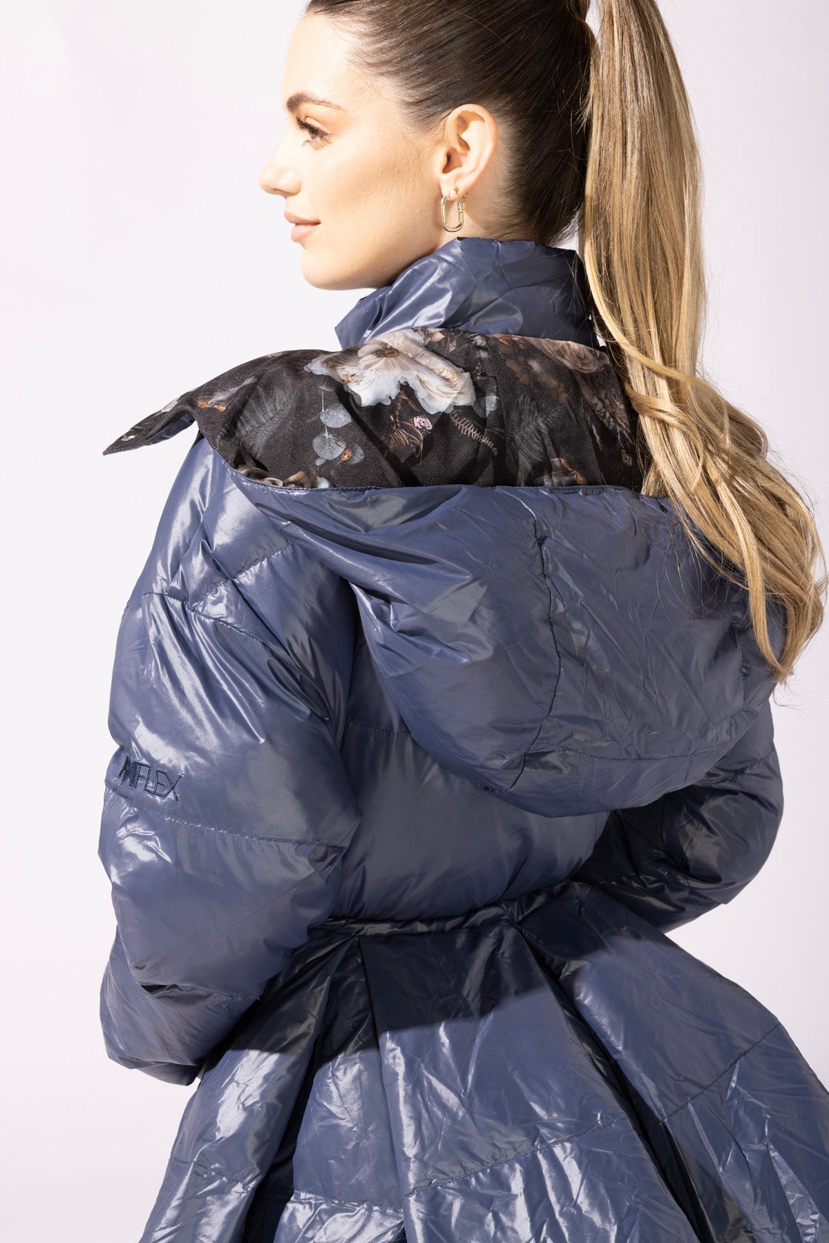 Pearl Peplum Puffer Jacket - Navy by POPFLEX®