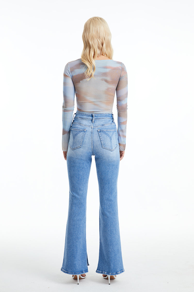 HIGH RISE FLARE JEANS WITH SLIT BYF1095 AURORA by Bayeas