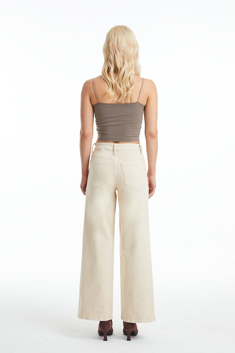 HIGH RISE WIDE LEG JEANS BYW8036 KHAKI by Bayeas