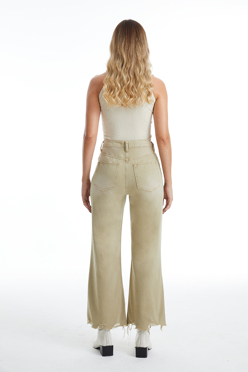 HIGH RISE VINTAGE CROP FLARE BYF1103 KHAKI by Bayeas