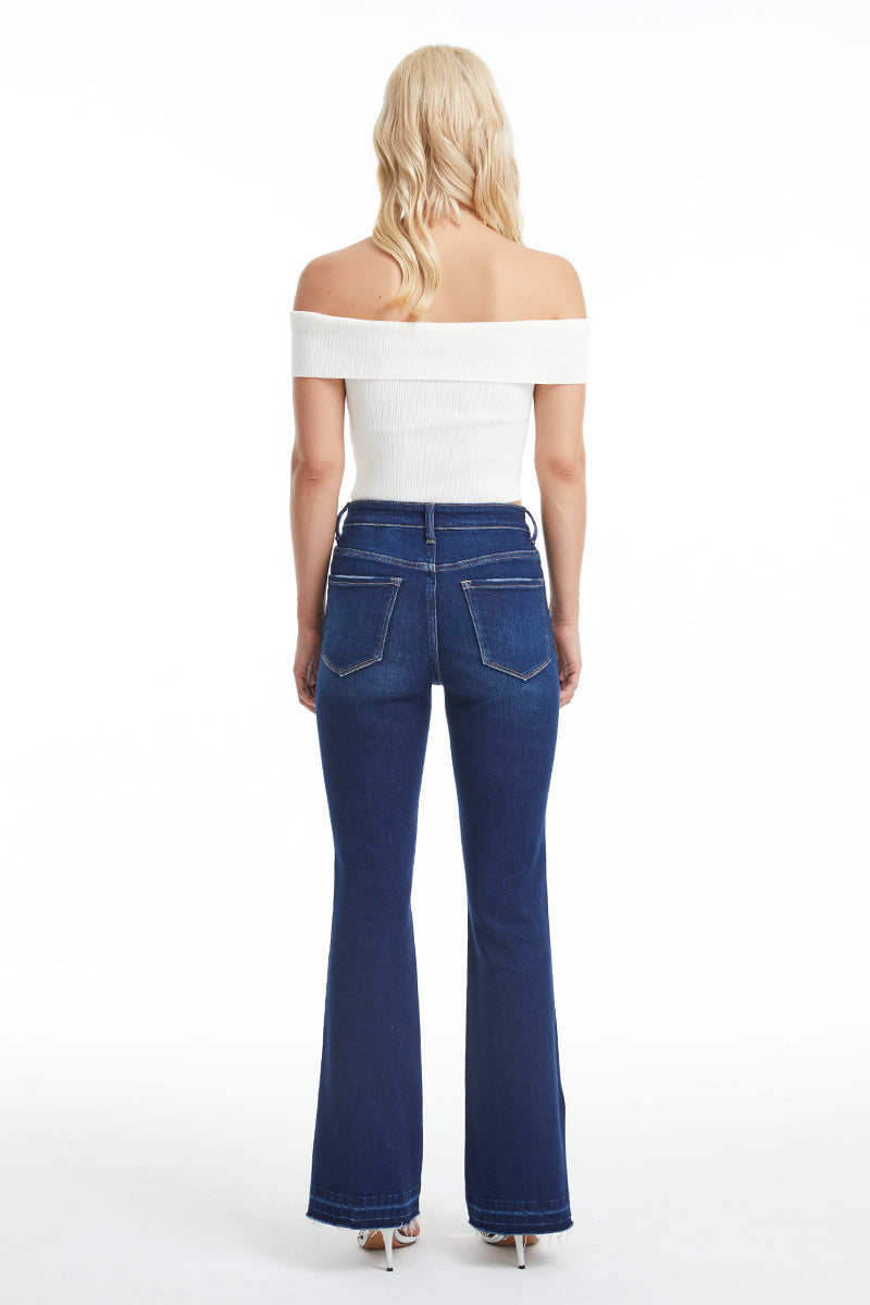 HIGH RISE FLARE JEANS WITH CLEAN HEM BYF1037 SAPPHIRE by Bayeas