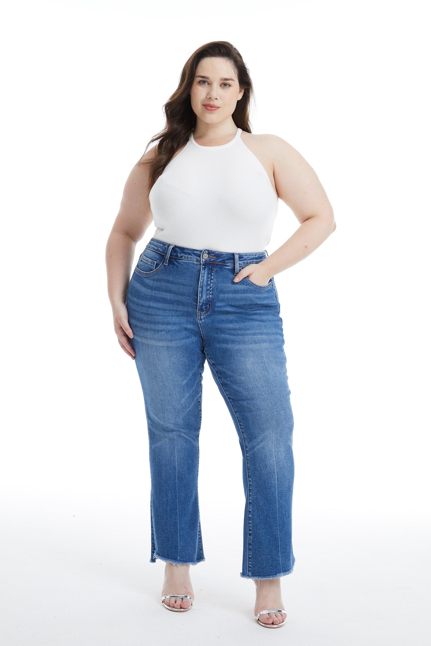 HIGH RISE STRAIGHT LEG JEANS BYT5154-P FREELOOP by Bayeas