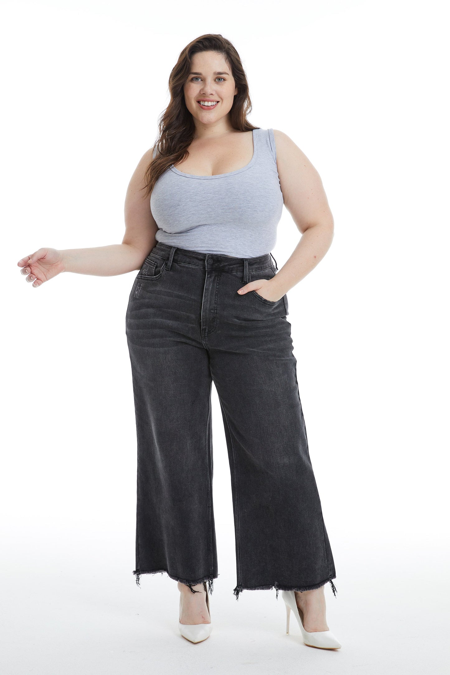 HIGH RISE WIDE LEG JEANS BYW8125-P by Bayeas