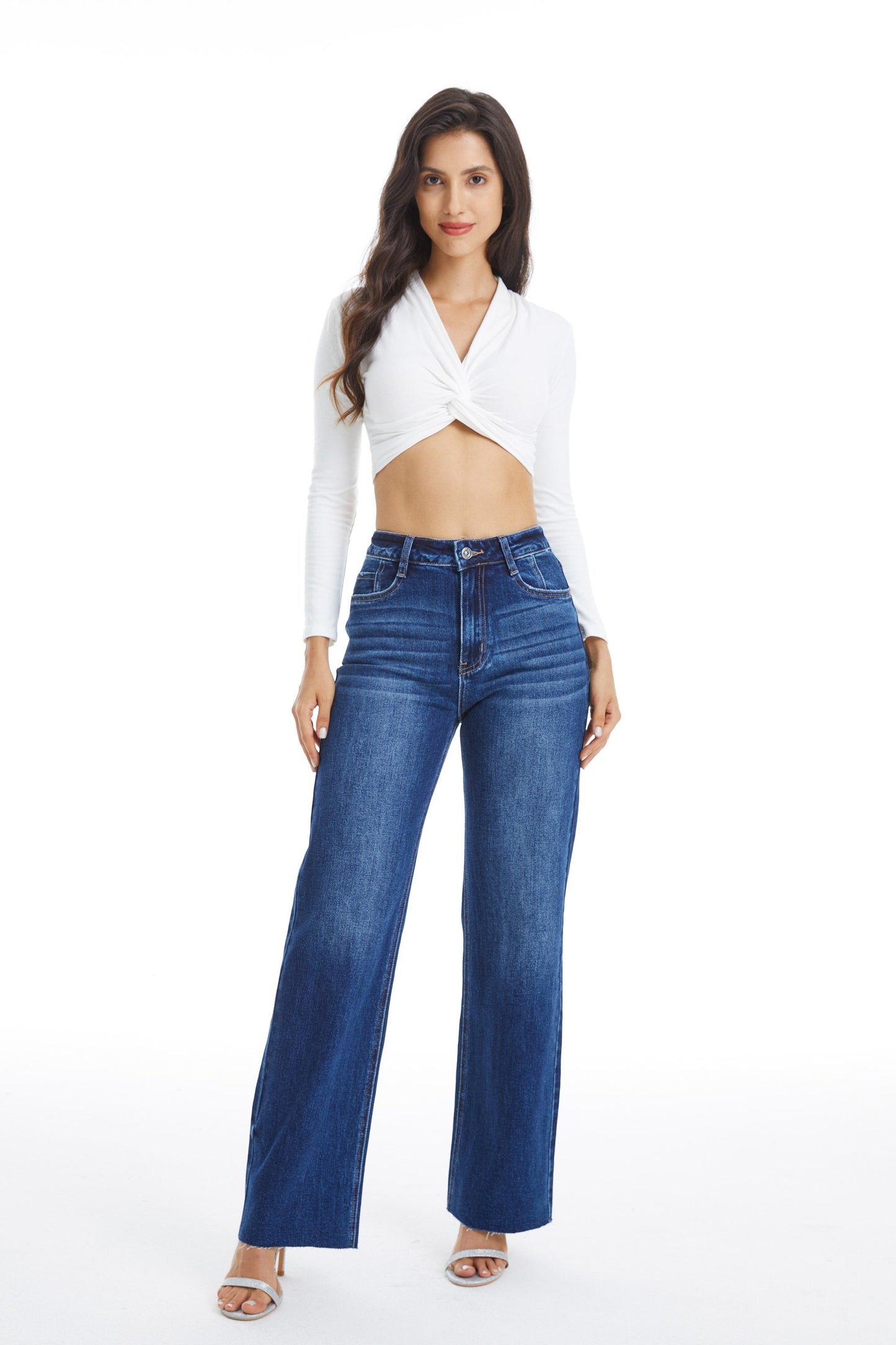 HIGH RISE WIDE LEG JEANS BYW8066 SAPPHIRE by Bayeas