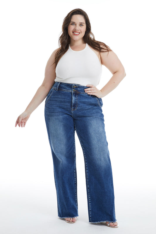 HIGH RISE STRAIGHT LEG JEANS BYT5148-P by Bayeas