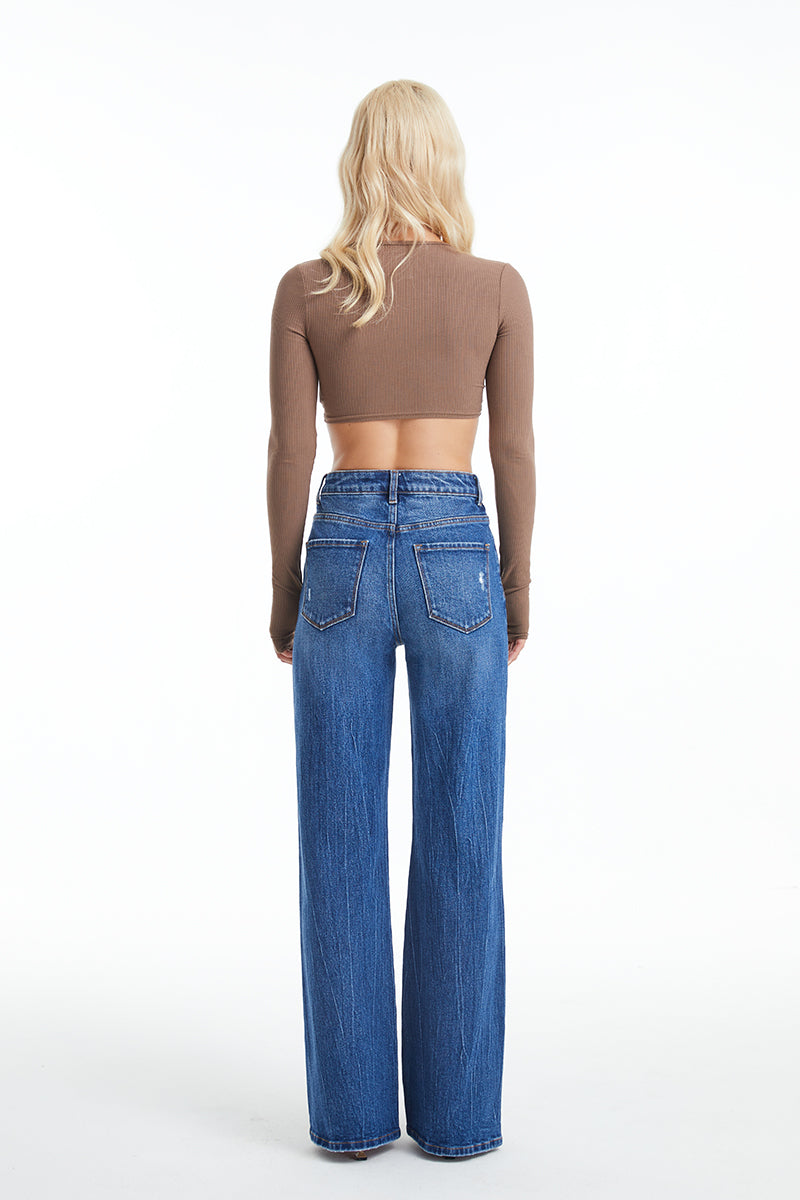 HIGH RISE WIDE LEG JEANS BYW8121 by Bayeas