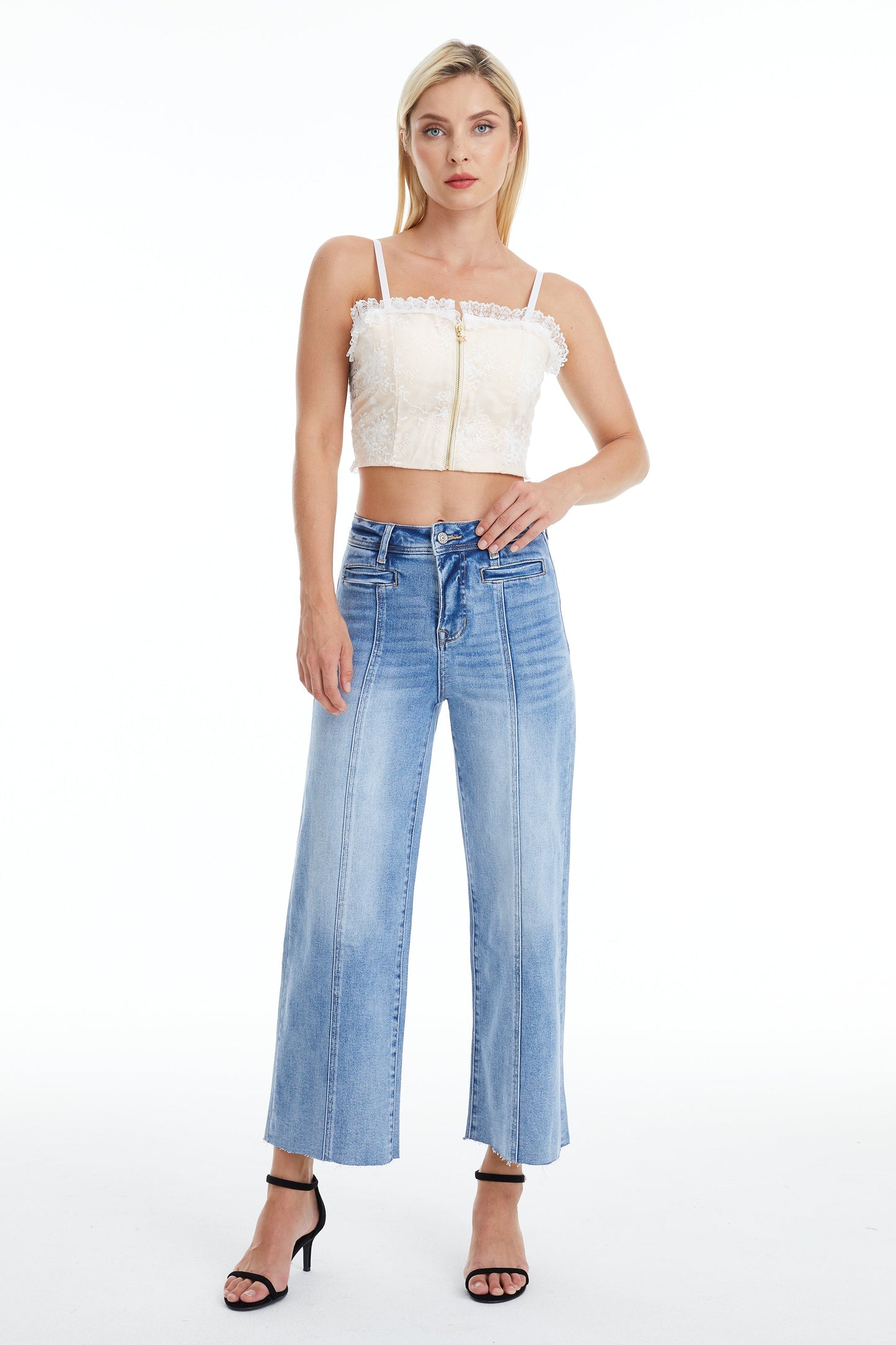 HIGH RISE WIDE LEG JEANS BYW8116 ICE BLUE by Bayeas