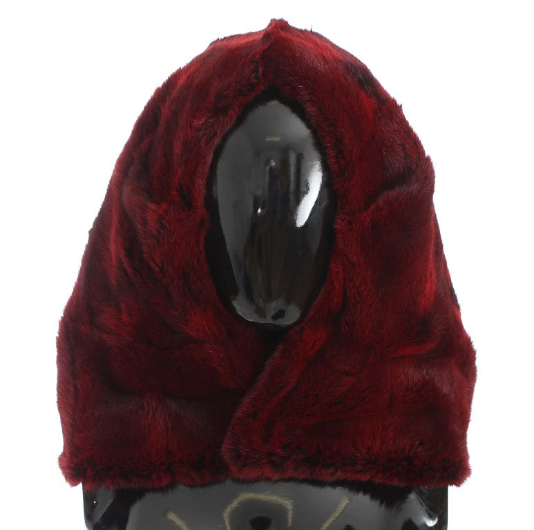 Dolce & Gabbana Luxurious Bordeaux Fur Hooded Scarf Wrap