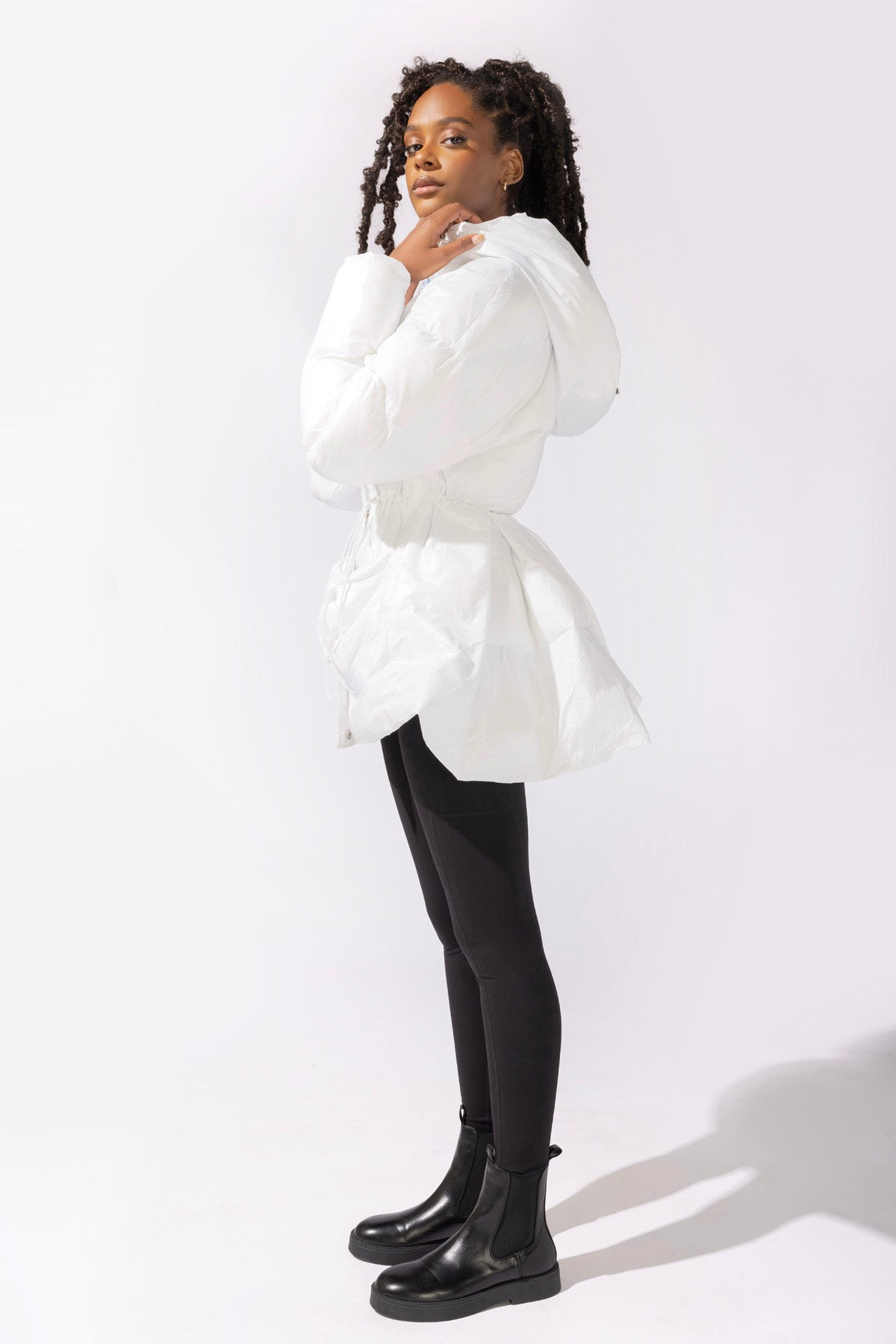 Pearl Peplum Puffer Jacket - White by POPFLEX®