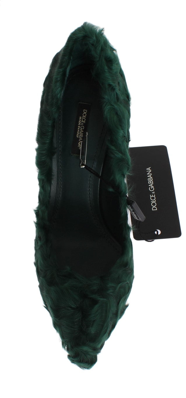 Dolce & Gabbana Elegant Green Xiangao Fur Leather Pumps