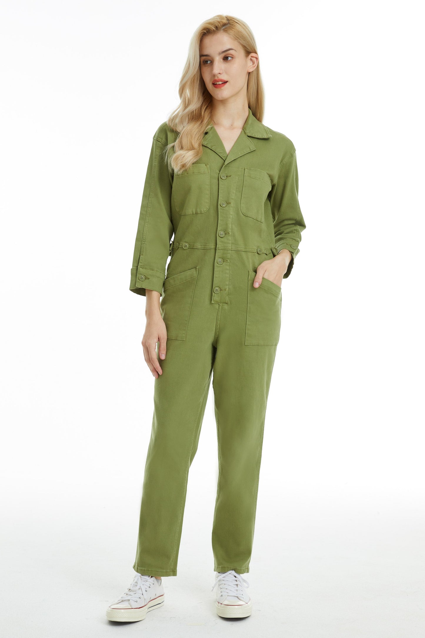 LONG SLEEVE JUMPSUIT WITH FRONT PATCH POCKETS BYRJ001 MULA by Bayeas