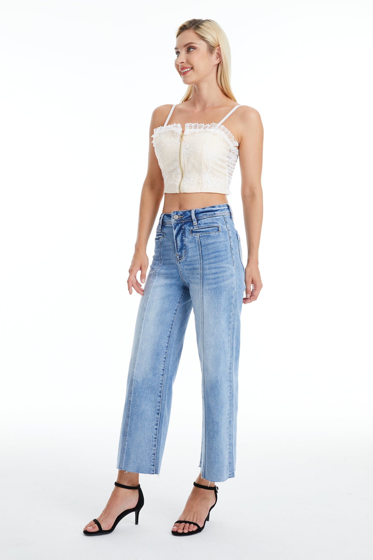 HIGH RISE WIDE LEG JEANS BYW8116 ICE BLUE by Bayeas