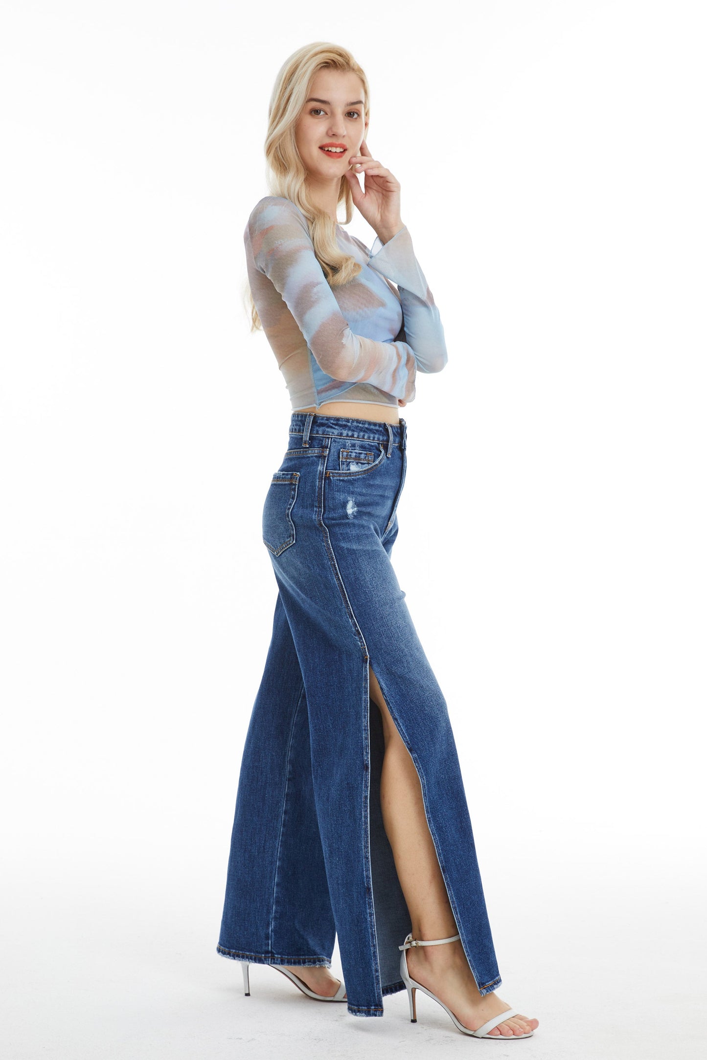 HIGH RISE WIDE LEG JEANS BYW8037 LOVELY by Bayeas