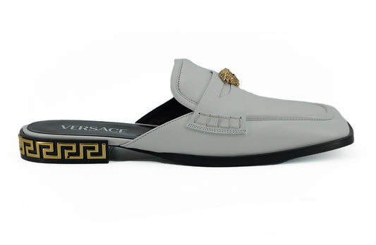 Versace Elegant White Leather Flat Slides