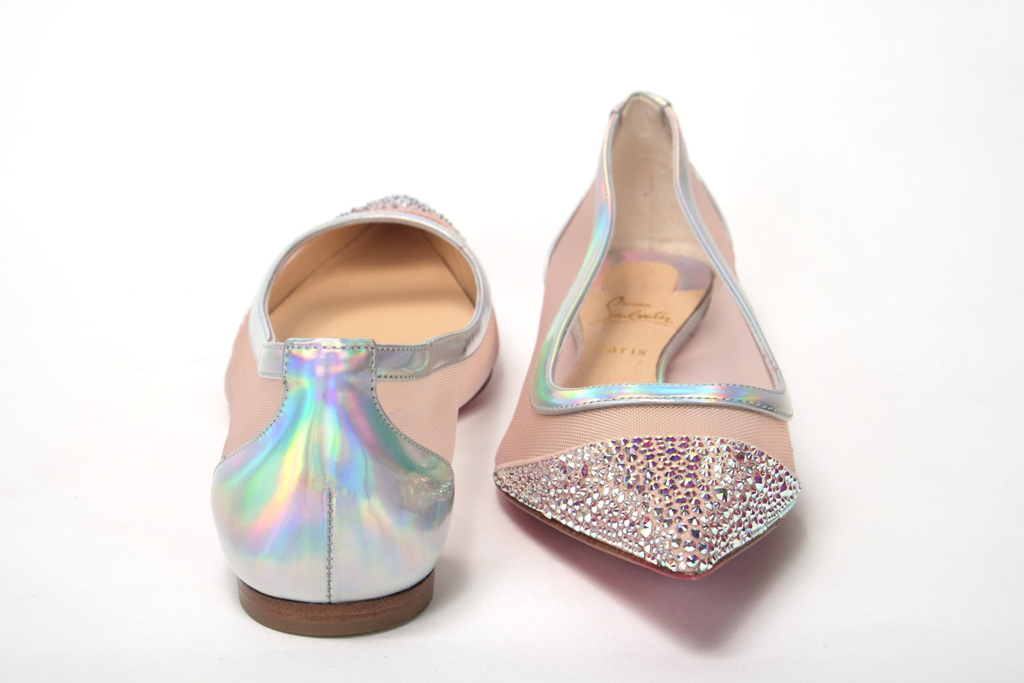 Christian Louboutin Silver Rose Flat Point Crystals Toe Shoe