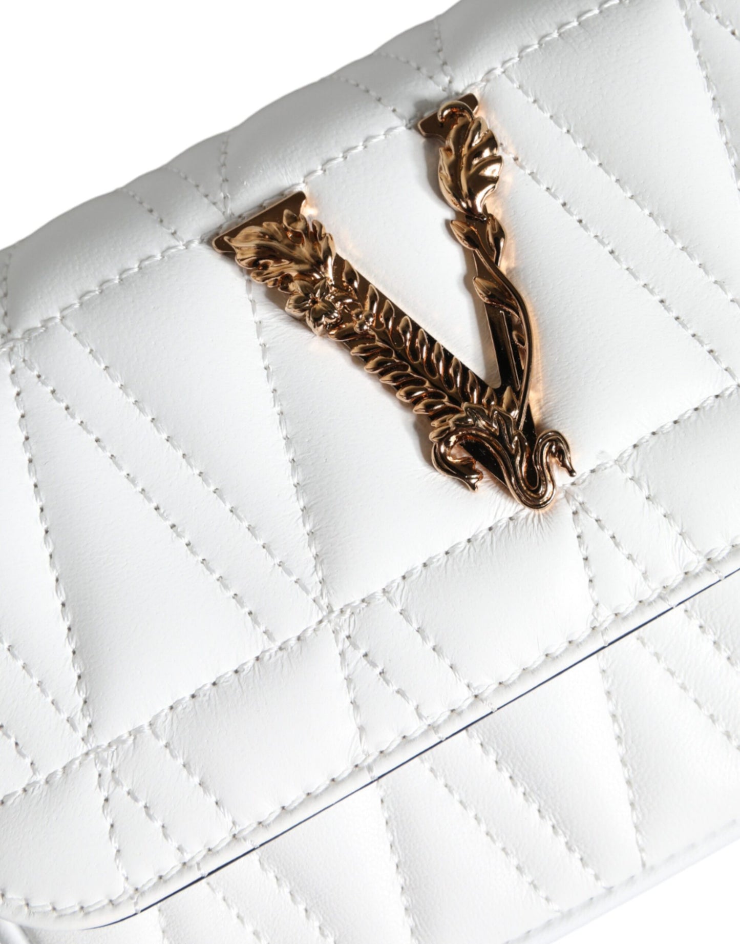 Versace White Quilted Nappa Leather Crossbody Shoulder Bag