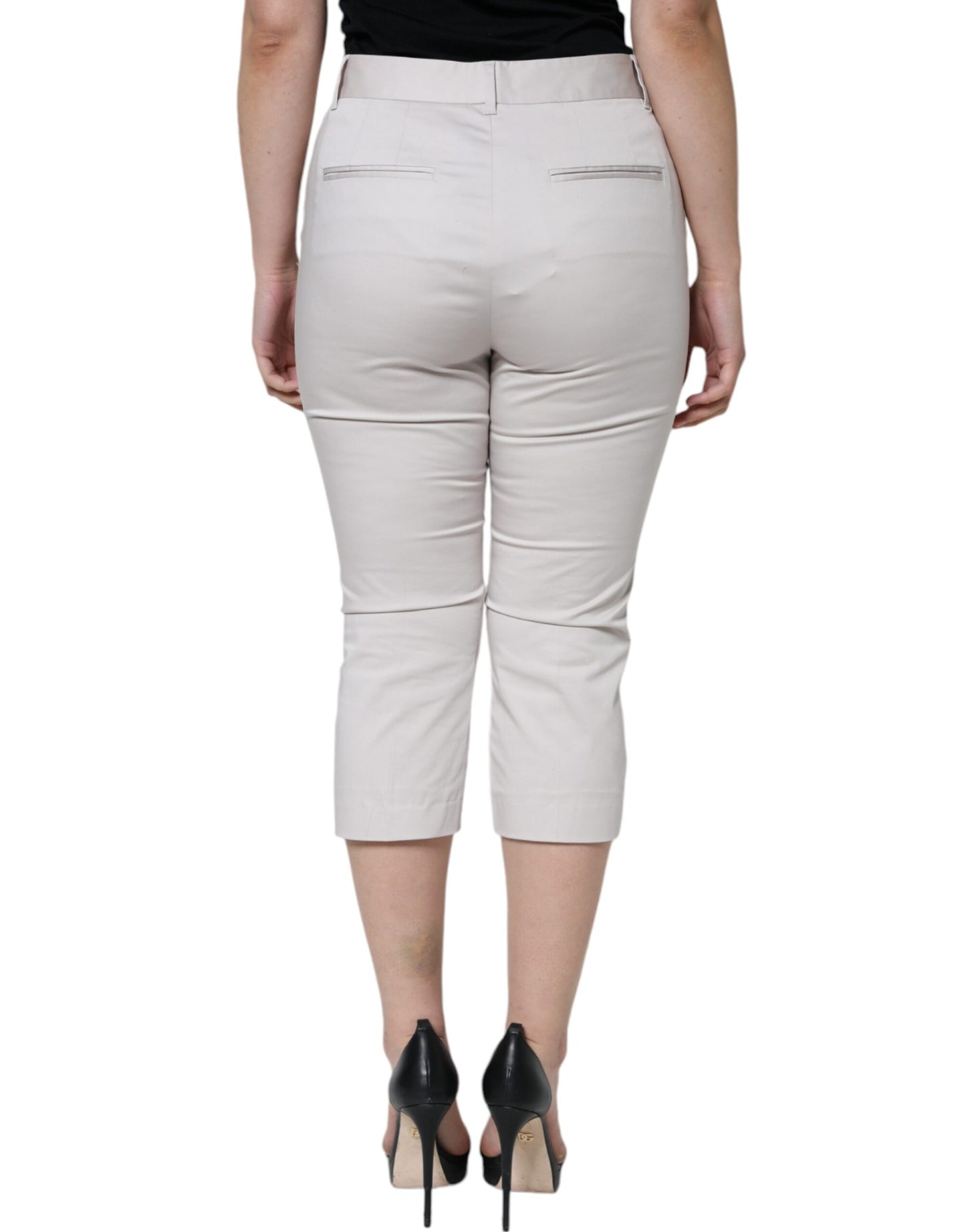 Dolce & Gabbana White Cotton Mid Waist Cropped Skinny Pants