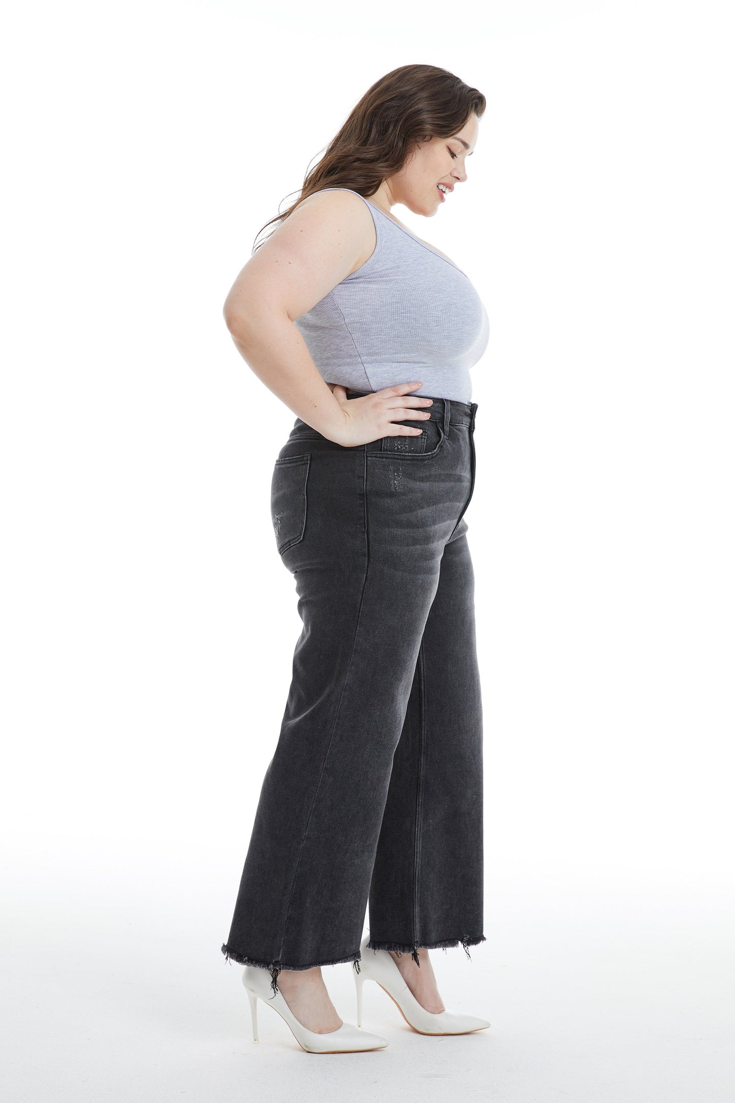 HIGH RISE WIDE LEG JEANS BYW8125-P by Bayeas