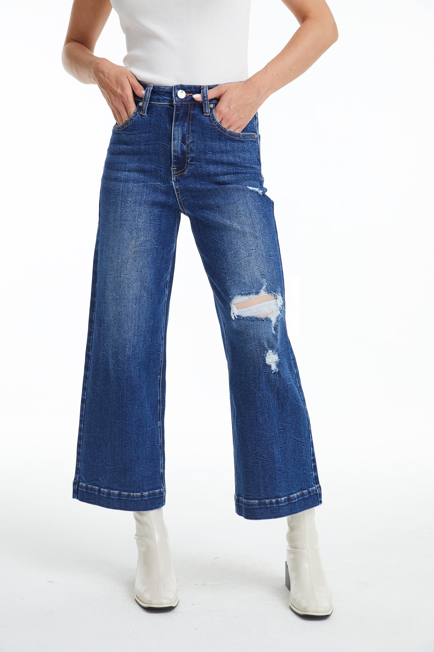 HIGH RISE WIDE LEG JEANS BYW8005-2 by Bayeas