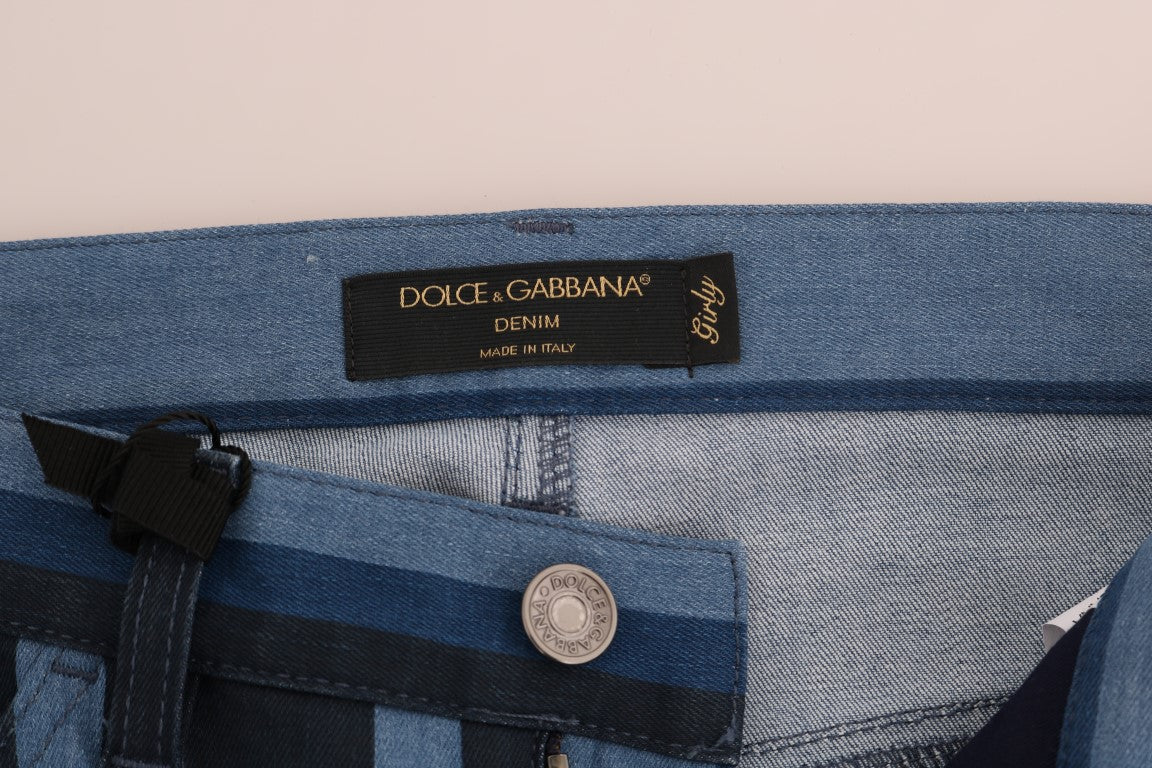 Dolce & Gabbana Chic Blue Striped Slim Fit Girly Jeans