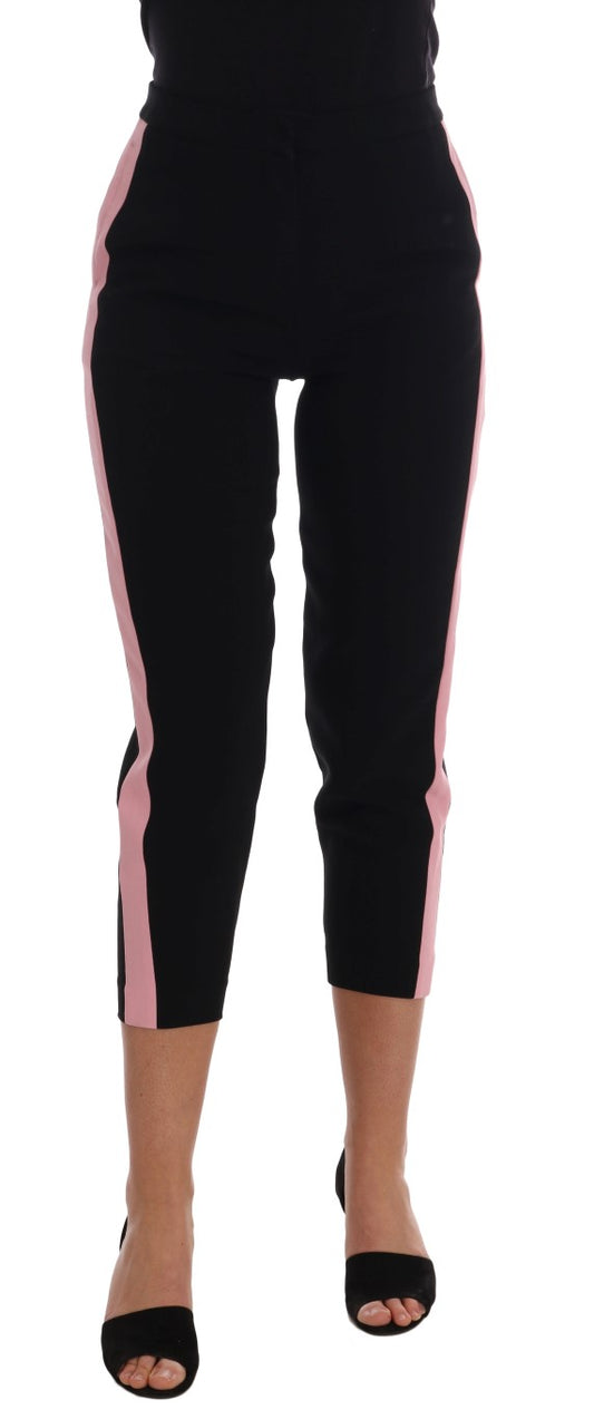 Dolce & Gabbana Chic Black Capri Pants with Pink Side Stripes