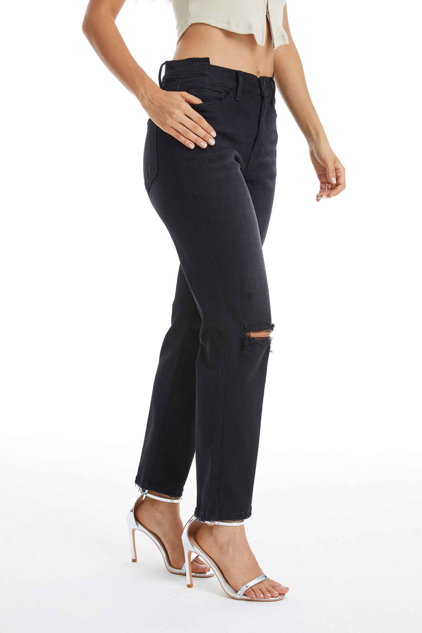 HIGH RISE STRAIGHT LEG JEANS BYT5164 BK by Bayeas