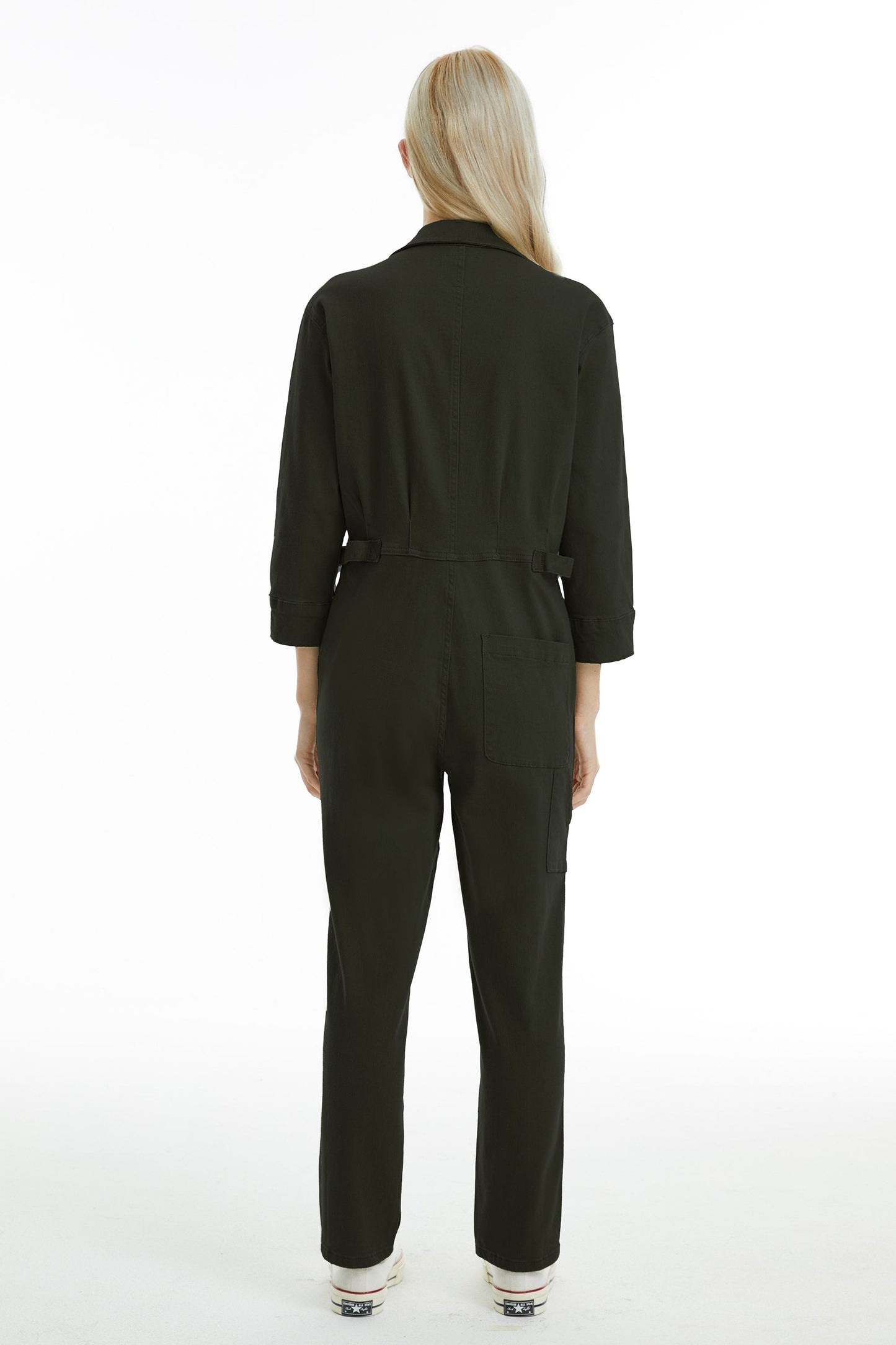 LONG SLEEVE JUMPSUIT WITH FRONT PATCH POCKETS BYRJ001 BK by Bayeas