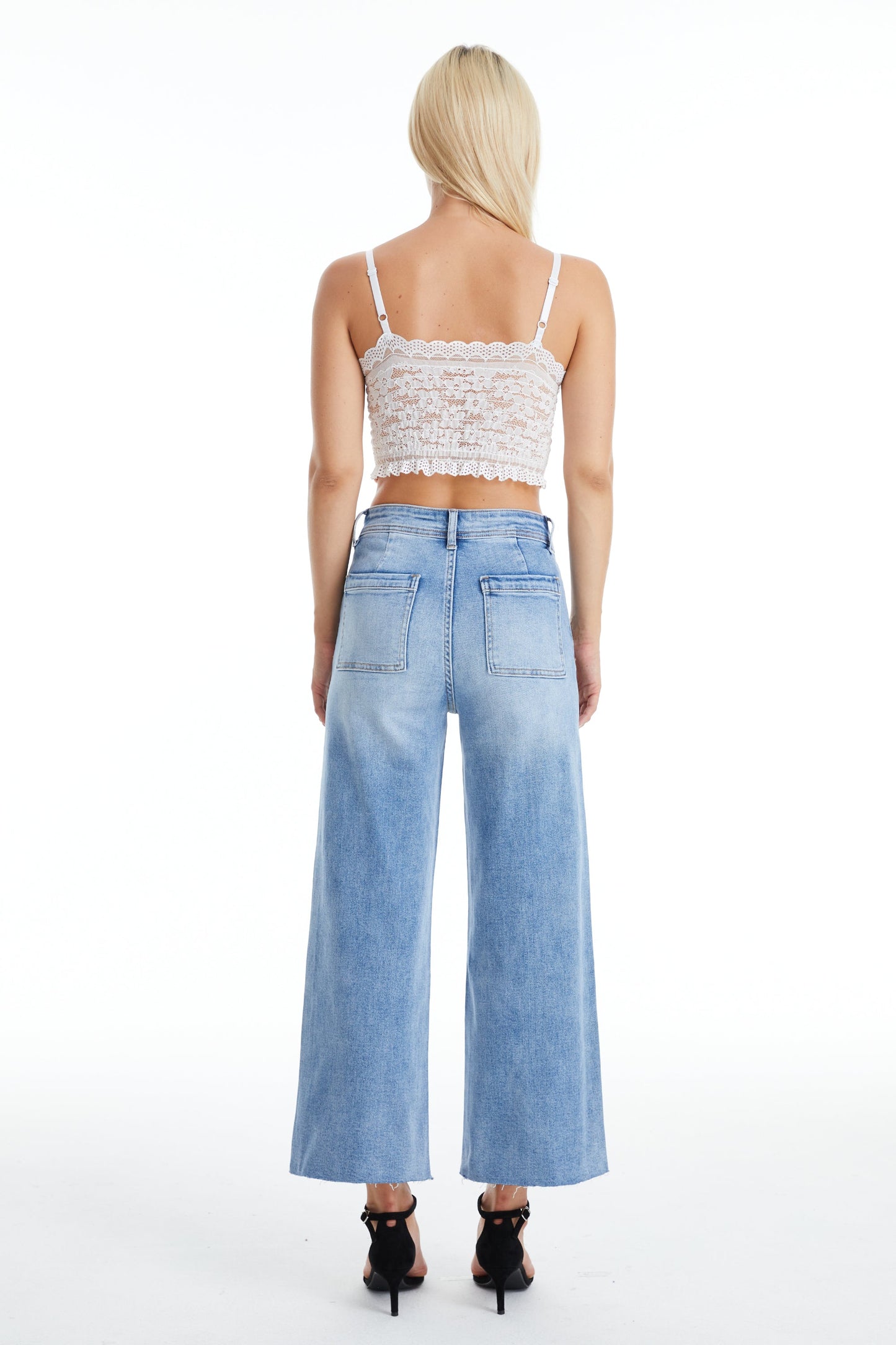 HIGH RISE WIDE LEG JEANS BYW8116 ICE BLUE by Bayeas