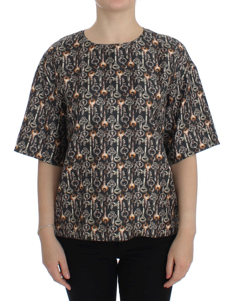 Dolce & Gabbana Enchanted Sicily Silk Blouse with Medieval Keys Print