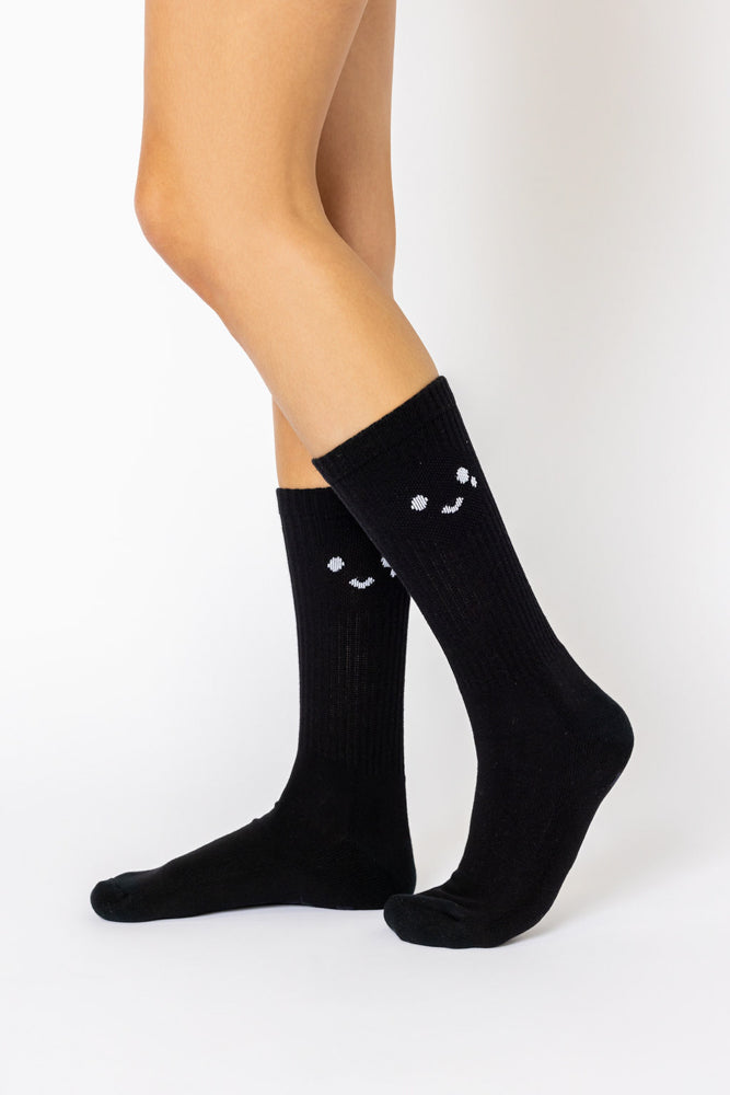 Happy Cry Face Mid-Calf Gym Socks - Black by POPFLEX®