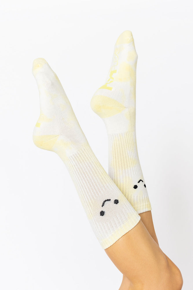 Happy Face Mid-Calf Gym Socks - Yellow Tie Dye by POPFLEX®