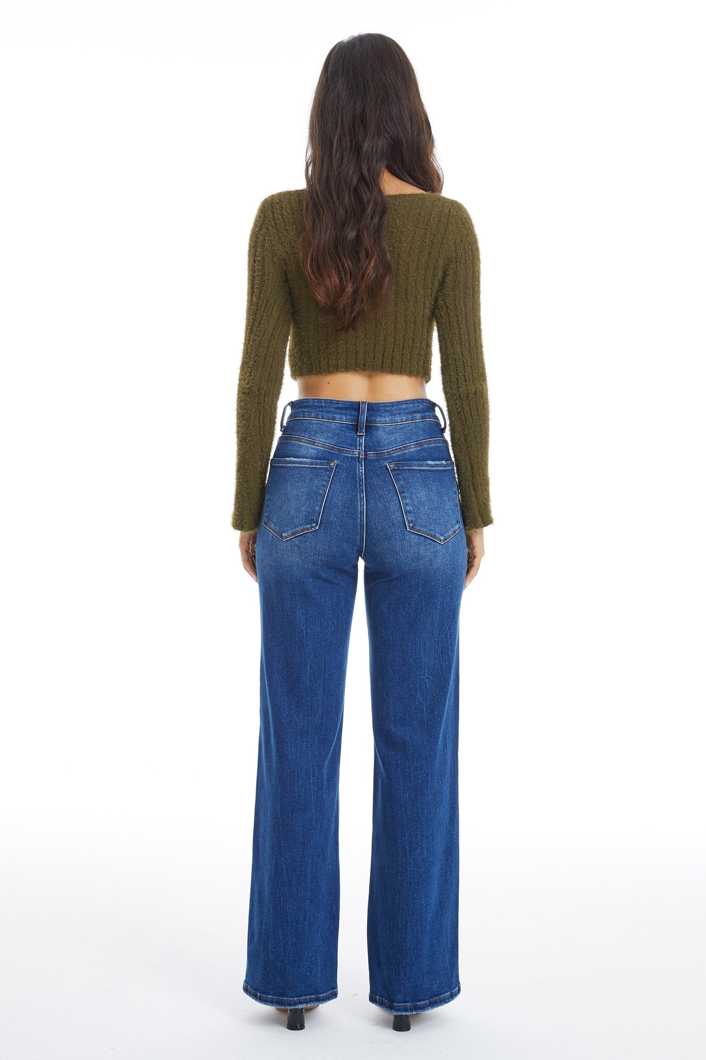 HIGH RISE WIDE LEG JEANS BYW8120 DB by Bayeas