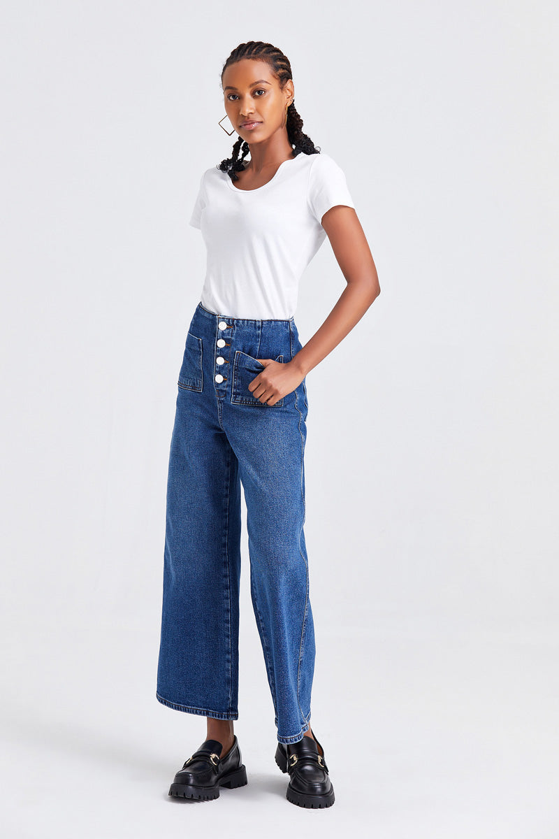 HIGH RISE WIDE LEG JEANS BYW8072 by Bayeas