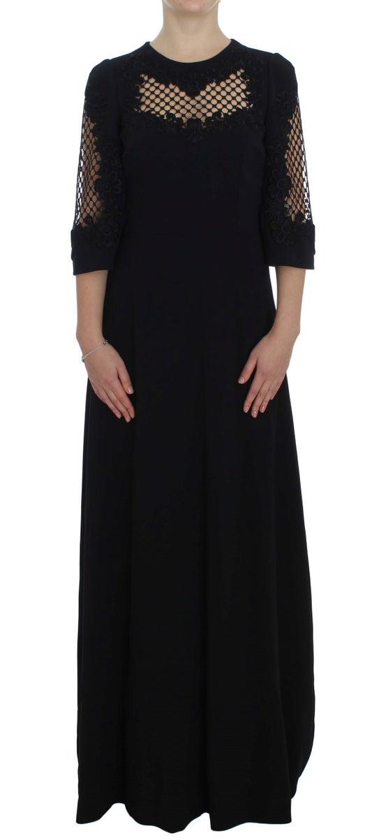 Dolce & Gabbana Elegant Black Wool Cutout Maxi Dress