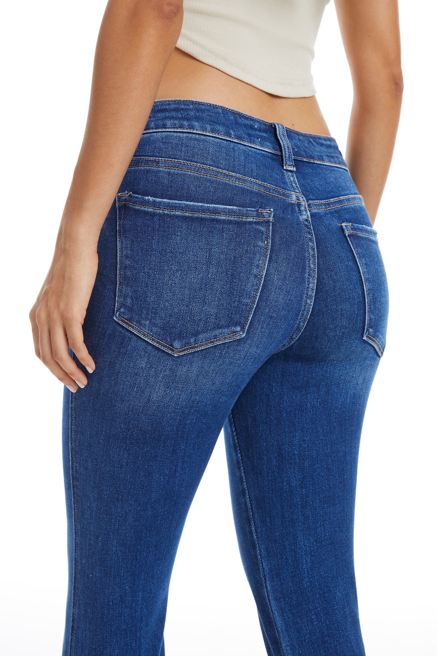 HIGH RISE FLARE JEANS WITH CLEAN HEM BYF1037 INDIGO ROCK by Bayeas