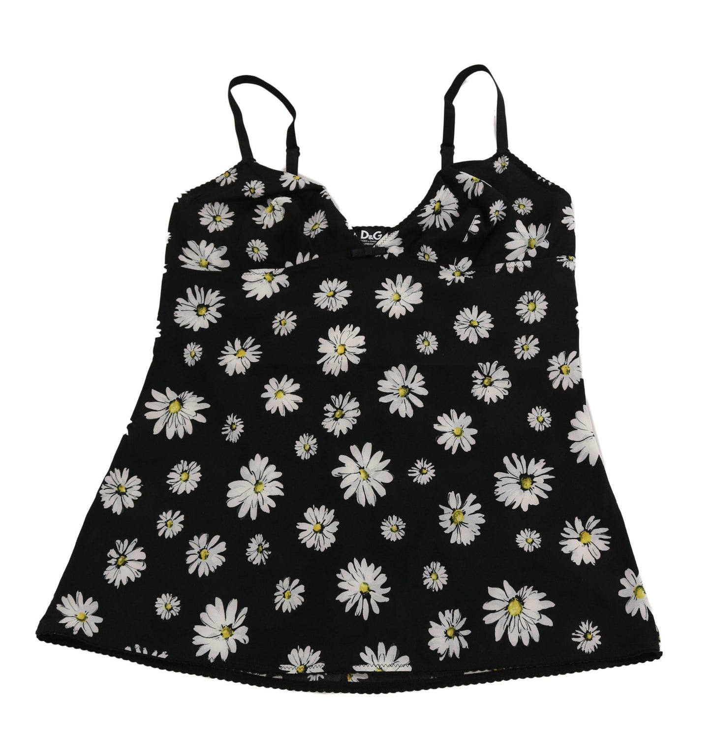 Dolce & Gabbana Elegant Black Daisy Floral Lace Chemise Dress