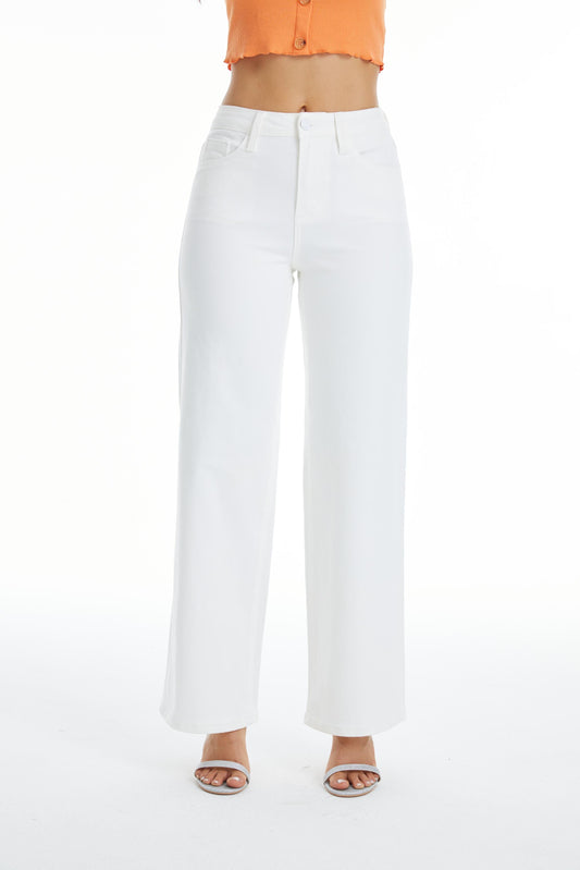 HIGH RISE WIDE LEG JEANS BYW8036 WHITE by Bayeas