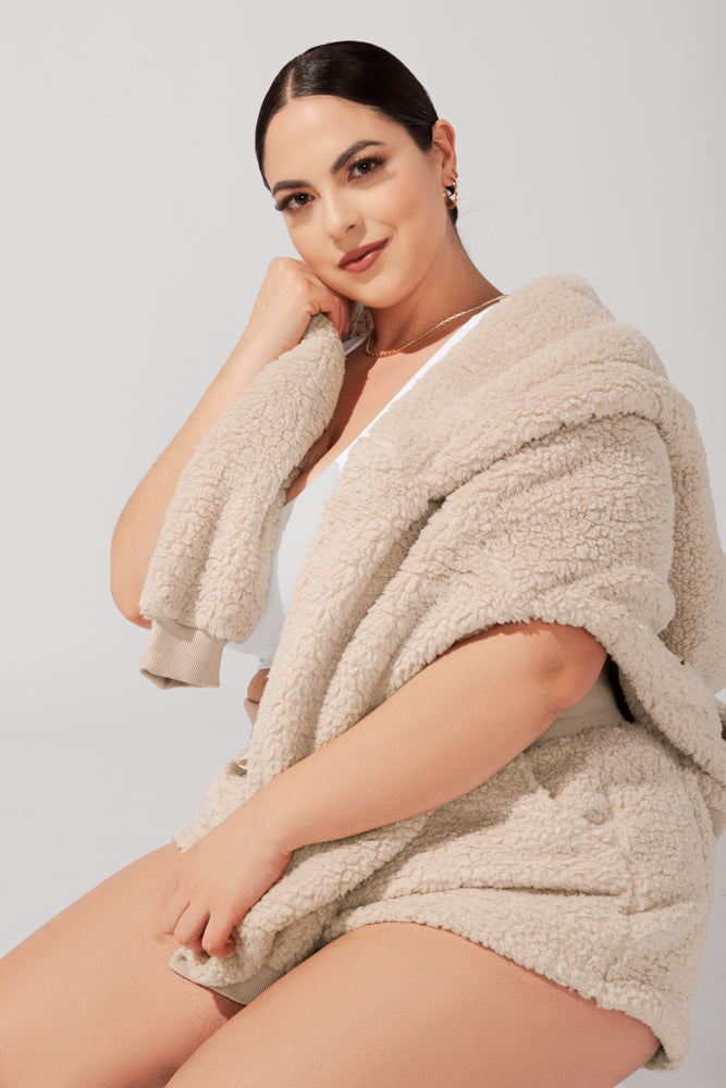 Faux Sherpa Short with Pockets - Taupe by POPFLEX®